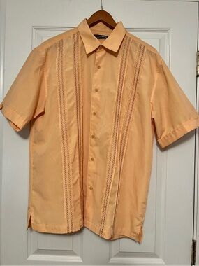 Cubavera Peach Linen Blend Guayabera Short Sleeve Button Up Shirt